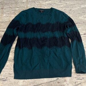 Banana Republic Womens Sweater - Turquoise and Black with Lace Pattern Size M
